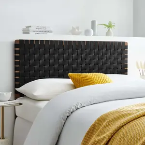 Modway Sparta Weave Full Vegan Leather Headboard in Walnut Black
