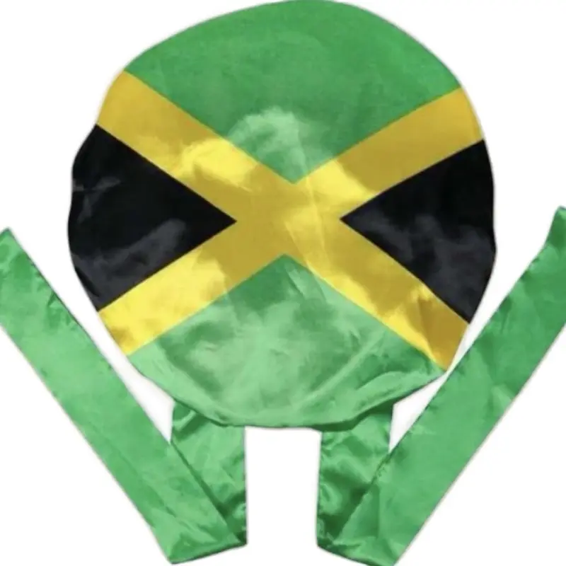 Jamaican Flag Satin Hair Bonnet – Green, Gold & Black Sleep Cap