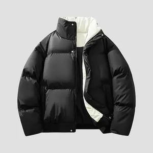 Autumn Winter Basic Thick Bread Jacket with Stand Collar, Zipper, Pockets, Versatile Casual Cotton Coat