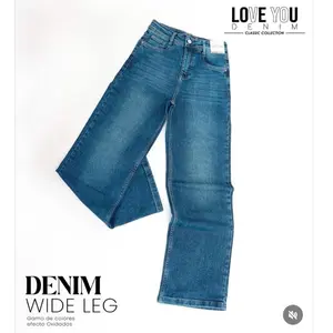 Wide Leg Love You Jeans - Blue Denim, Wide Leg Fit, Comfortable Style, Women's Bottom Wear - Womenswear Casual Day Everyday Streetwear Trouser Pants Basic Fitted Minimalist