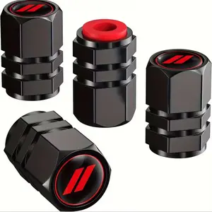 4pcs Black Metal Car Valve Stem Cap with Red Accents Durable Stylish Tire Valve Covers for All Cars Enhance Vehicle Appearance Sealing Ring Caps Anodized Aluminum Universal Heavy Duty Airtight Corrosion-Resistant Alloy Skull crystal tire cap Colored Ameri