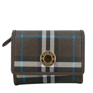 Pre-owned BURBERRY Canvas Clutches & Wristlets Tri Fold Small Vintage Check Wallet Grey