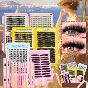 Mixed Length Individual False Eyelashes Kit, Natural Look Eyelash Extensions with Lash Bond & Seal & Remover & Tweezers & Brush & Makeup sponge, Self Grafting Curvature Eyelashes, Eye Makeup Enhancement False Eyelashes, Diy Lashes Cluster