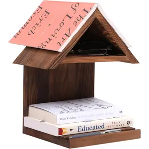 Floating Bedside Wood Bookshelf Triangle Book Page Holder Wooden Simple Bookcase for Bedroom Nightstand Library Office or Wall Decor Storage Brown