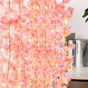 1PC Artificial Cherry Blossom Flower String Lights Romantic Aesthetic 5M 50LED Warm White 3AA Battery Operated (Not Included) for Wedding Garden Party Room Decor