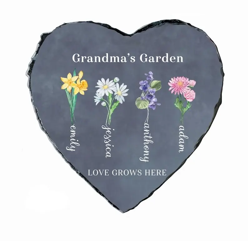 Personalized Garden Stone, Mothers Day Gifts for Grandma with Name's Birth Flower, Garden Decor, Gift for Her