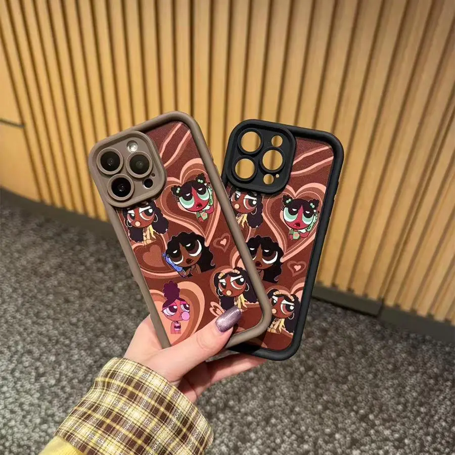 Y-Black Girl P0werpufff Girls Case 🤎 Brown Aesthetic Y2K Vibes,Having good protective properties,for iPhone 16 15 14 13 12 11 17Pro Max,for Samsung S25 S24 S23 S22 Ultra,Protective Cover