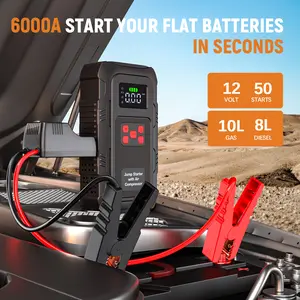 HPBS Portable Power Bank Car Jump Starter With Air Compressor 24000mAh 6000A 150PSI Fast Inflation 12V Battery Booster for 10.0L Gas 8.0L Diesel Engines