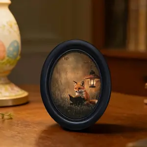 Vintage Mushroom Lamp Decorative Painting, Whimsical Oval Frame, Cozy Atmosphere Tabletop Desk Ornament, Perfect for Halloween, Christmas, Thanksgiving