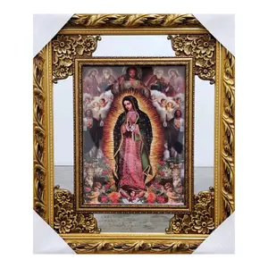 Virgen De Guadalupe 20"x26" -Gold Tone Mirrored LED Lights Inside Frame Varios Santos  San Judas Misericordia Our Lady Of Guadalupe With Glass Fino Fancy Imagen Image Cuadro Mother Mary Virgen Maria