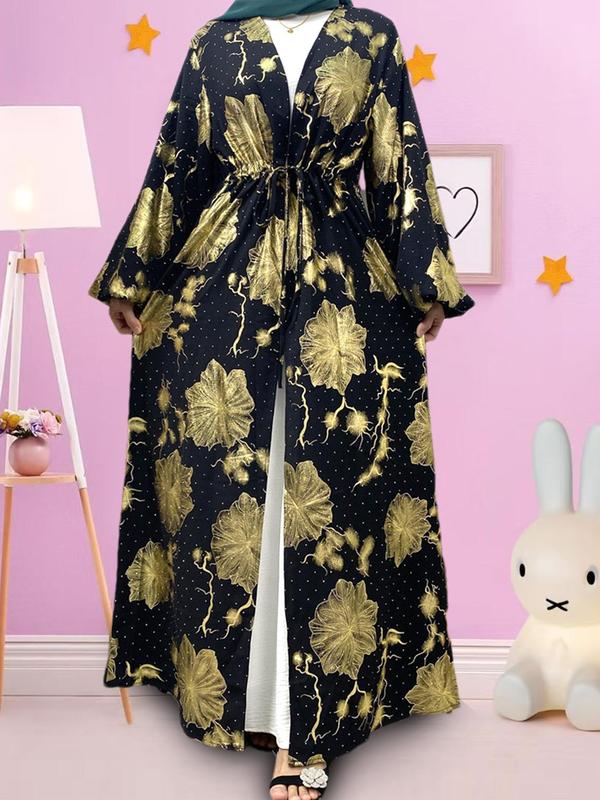 Open Front Robe Female Women's Floral Print Belted Robe, Casual Long Sleeve Open Front Robe ...