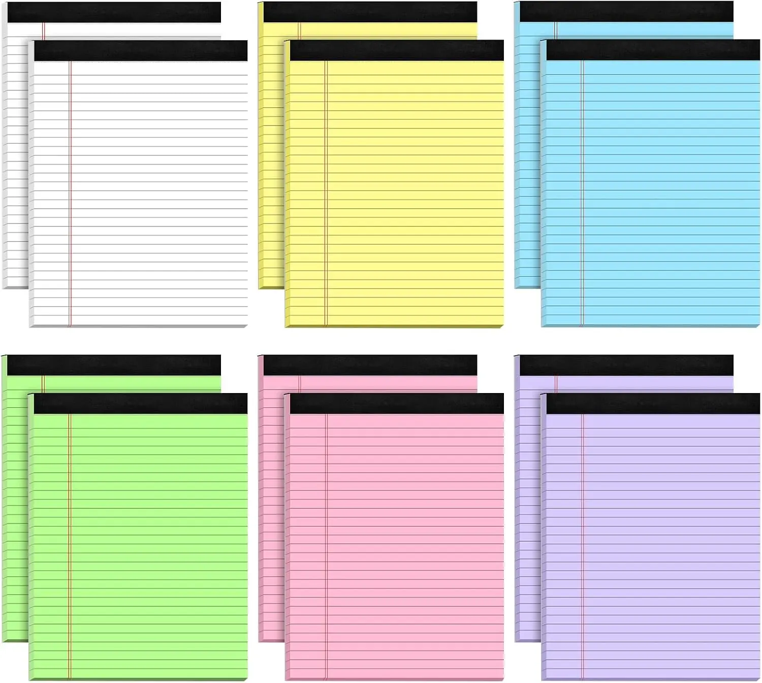 Legal Pads 8.5 x 11 Wide Ruled - Note Pads 30 Sheets/Pad - 20lb Colored Notepad Paper - Perforated Notepad with Sturdy  - , Purple, Yellow, Green, Blue, White