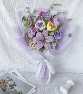 Crochet flowers bouquet, Lily, Tulip, White, Pink, Purple, Everlasting, Mother's day, Graduation, Birthday, Friend Gift