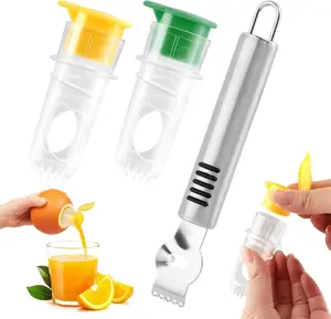 Compact Transparent Mini Lemon Squeezer Set, 2-Piece Kitchen Utensil with Stainless Steel Grater, ABS Component, Screw Top and Juice Filter - Manual Portable Tool for Fruit Juicing, Picnic Use