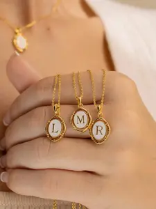 1pc Womens Vintage A-Z Initial Necklace, Enamel Oval Tone Stainless Steel Pendant