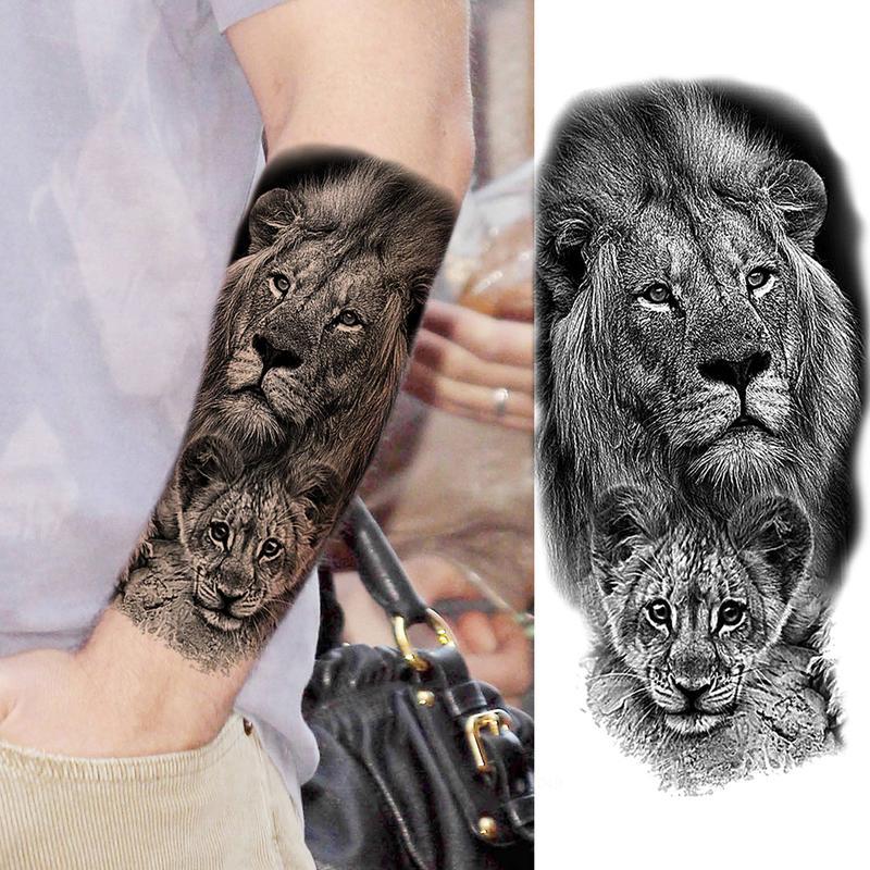 Lion Pattern Tribal Style Temporary Tattoo Sticker,8 Sheets/set Waterproof Arm Tattoo Sticker, Body Decoration for Men & Women