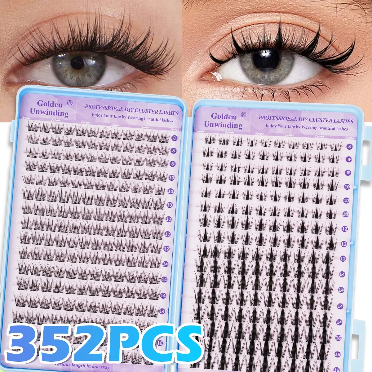 False eyelash extension set-thick, light anime eyelashes, curl cluster lashes, diy eyelash clusters, 8-16mm mixed length, soft and comfortable, suitable for novice homemade household extension, daily stage makeup, reusable, Eyelash Extensions Set