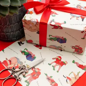 Funny Xmas Wrapping Paper,  Drunk Elf & Santa Gift Wrap Funny Christmas Wrapping Paper Rude Present Wrap Naughty Hilarious Xmas Wrap