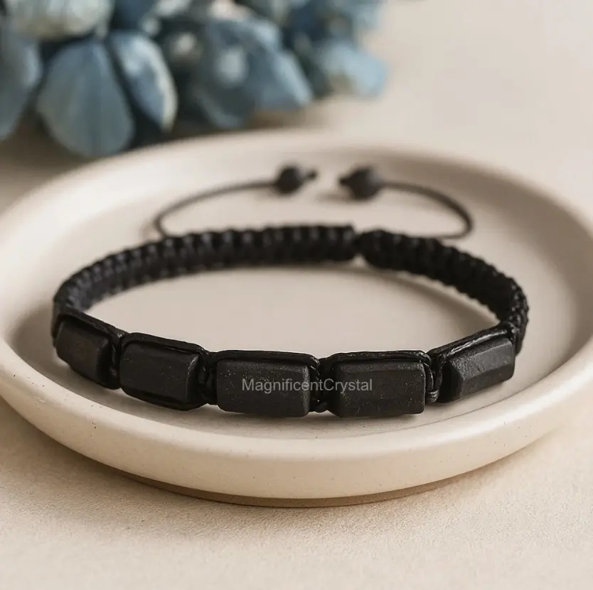 Raw Black Tourmaline Stone Bracelet Men Jewelry Healing Crystal Gemstone Reiki Gifts