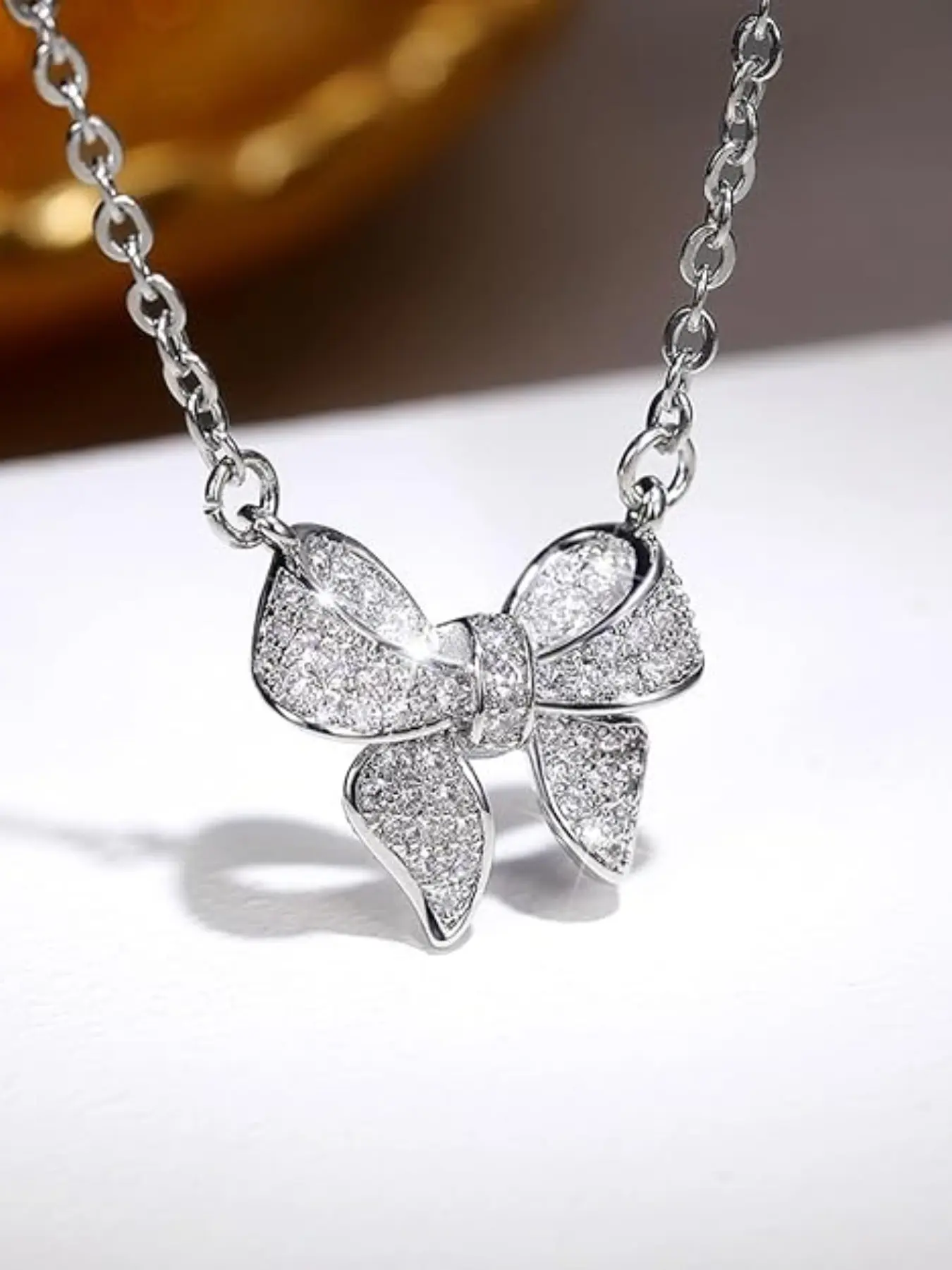 Charming Cubic Zirconia Bow Pendant Necklace, Rhinestone Bow Necklace, Exquisite Bow Pendant, Valentine's Day Gift, Wedding Jewelry for Women, Modern Versatile Accessories, Elegant Rhinestone Necklace, CZ Pendant, Chain Necklace