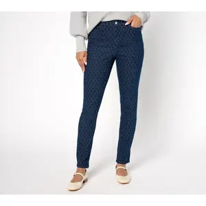 Denim & Co. Petite Classic Denim Slim Straight Printed Jean