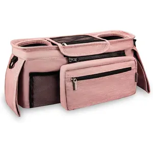 Universal Stroller Organizer, Pink - 2 Insulated Cup Holders - Non-Slip Stroller Caddy Bag - Detachable Phone Pouch - Fits Uppababy, Nuna - New Mom Essentials