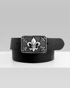 rr Handcrafted Embossed Fleur De Lis Belt Buckle - 108.4g, Bold Detailing, Engraved Motif Fashion Accessory for Belt Outfits, Embossed Belt Buckle