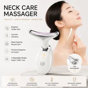 3-Color LED Neck & Face Beauty Device, EMS Microcurrent Lifting & Firming Facial Massager, Anti-Aging Device for Neck Lines & Nasolabial Folds Reduction, Photon Skin Rejuvenation & Ion Infusion Instrument neck facial leg massager beauty device