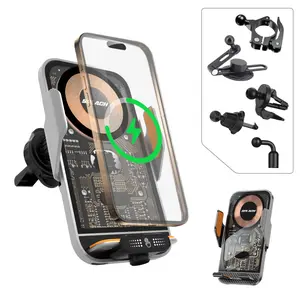 SPLACH Zippy All-Scenario Kit 15W Wireless Auto-Clamp Phone Holder with Vent Mount, Bike Mount, Tripod and Selfie Stick for Car, Desk, E-Scooter, E-Bike, Bike and Travel, Fits 63–93 mm Wide Phones