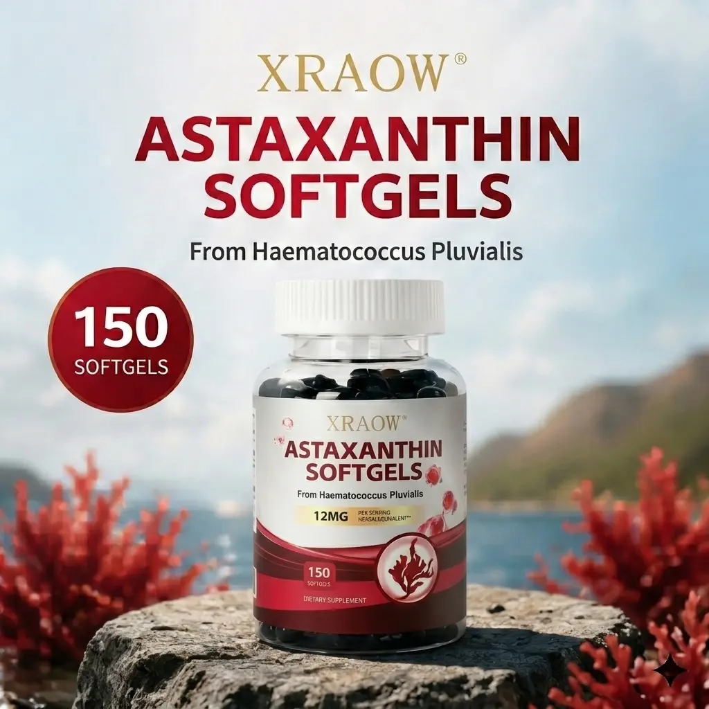 XRAOW Astaxanthin 12mg 150 Softgels - Natural Antioxidant for Skin Radiance & Hydration, 75-Day Supply boost