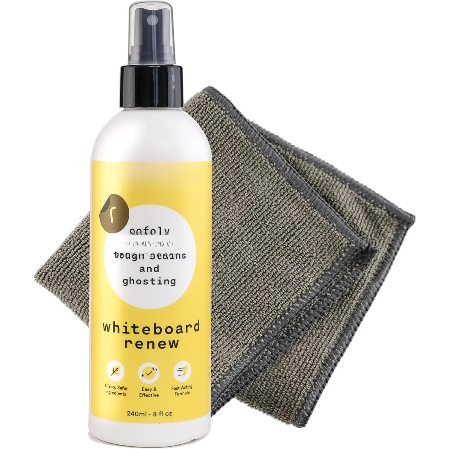 Dry Erase Whiteboard Cleaner Spray & Microfiber Cleaning Cloth - Safely Removes Tough Stains and Ghosting, 8 oz.
