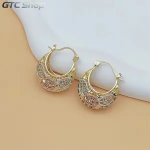 14K Gold Plated Tri-Color Evil Eye Hoop Earrings, Filigree Basket Style Amulet Jewelry, Hypoallergenic Rhinestone Ear Hoops, Classic Protection Charm Accessories, Elegant Fashion Daily Wear Ornaments for Women & Girls