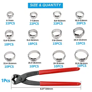 192Pcs Single Ear Hose Clamps 6-33.1mm Multi Size Fuel Water Pipe Tube Fastener Clamps