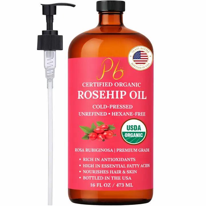 Pomberries USDA Organic Rosehip Seed Oil 16 fl oz (Rosa Rubiginosa)   Cold-Pressed, Unrefined  Amber Glass Bottle with Pump - TikTok Shop