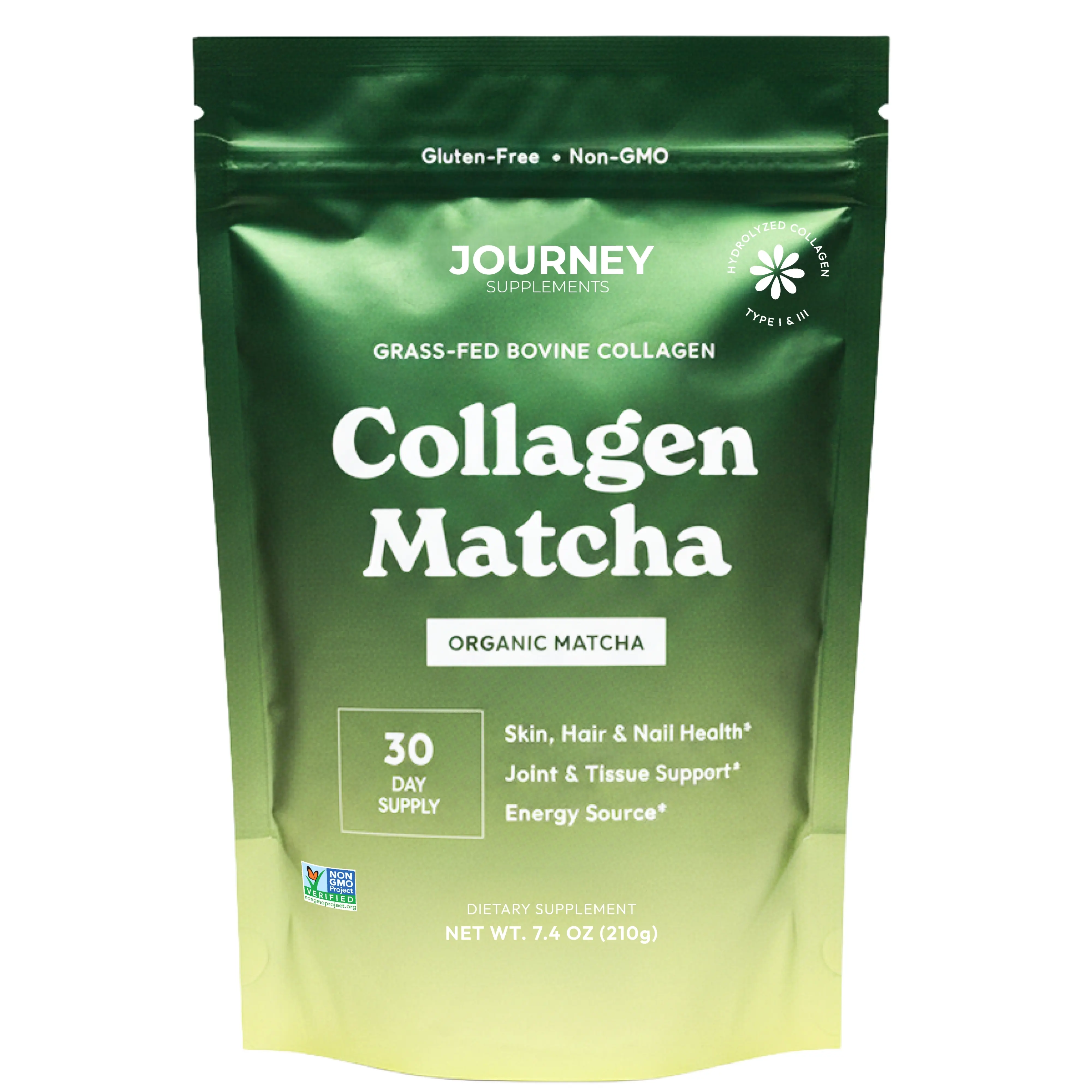 Collagen Matcha Powder – 5 g Hydrolyzed Collagen + Organic Matcha Green Tea – Supports Skin Hair Nails, Joint & Tissue Health, Clean Energy Boost – Gluten Free, No Added Sugar, 30 Servings