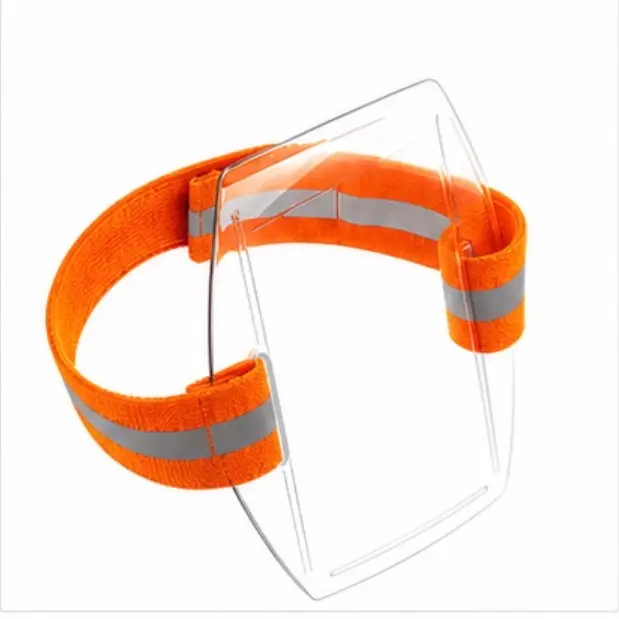 High Visibility Reflective Orange Velcro Badge Holder Arm Badges (2-Pack) - Adjustable Strap ID Holders with Durable Elastic Bands, for Security Work, Construction Sites, Warehouses, Low-Light Conditions