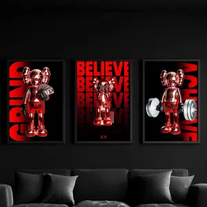 Set of 3 Red KawMotivational Wall Art Posters, Hypebeast Decor Prints #617