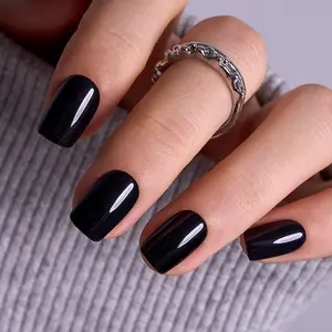 Sleek Onyx Black Press-On Nails | CurvLife Nail | 24pcs Short Square Fake Nails | Glossy Intense Black Finish | Easy to Apply, Comfortable & Long-Lasting Hold | Perfect for Daily Errands, Business Events, Evening Dinners & Formal Gatherings