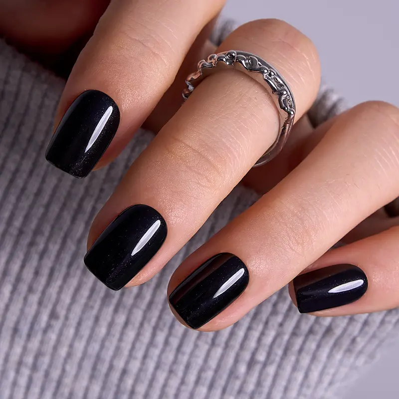 Sleek Onyx Black Press-On Nails | CurvLife Nail | 24pcs Short Square Fake Nails | Glossy Intense Black Finish | Easy to Apply, Comfortable & Long-Lasting Hold | Perfect for Daily Errands, Business Events, Evening Dinners & Formal Gatherings