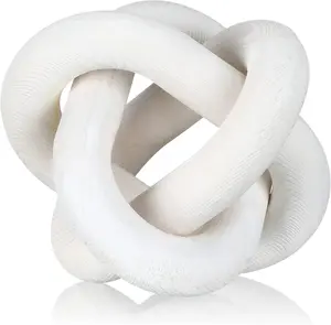 3 Link Wood Knot Decor - Hand Carved Coffee Table Decoration, Boho Chain Link Decor, Modern Shelf, Rustic Objects (White)