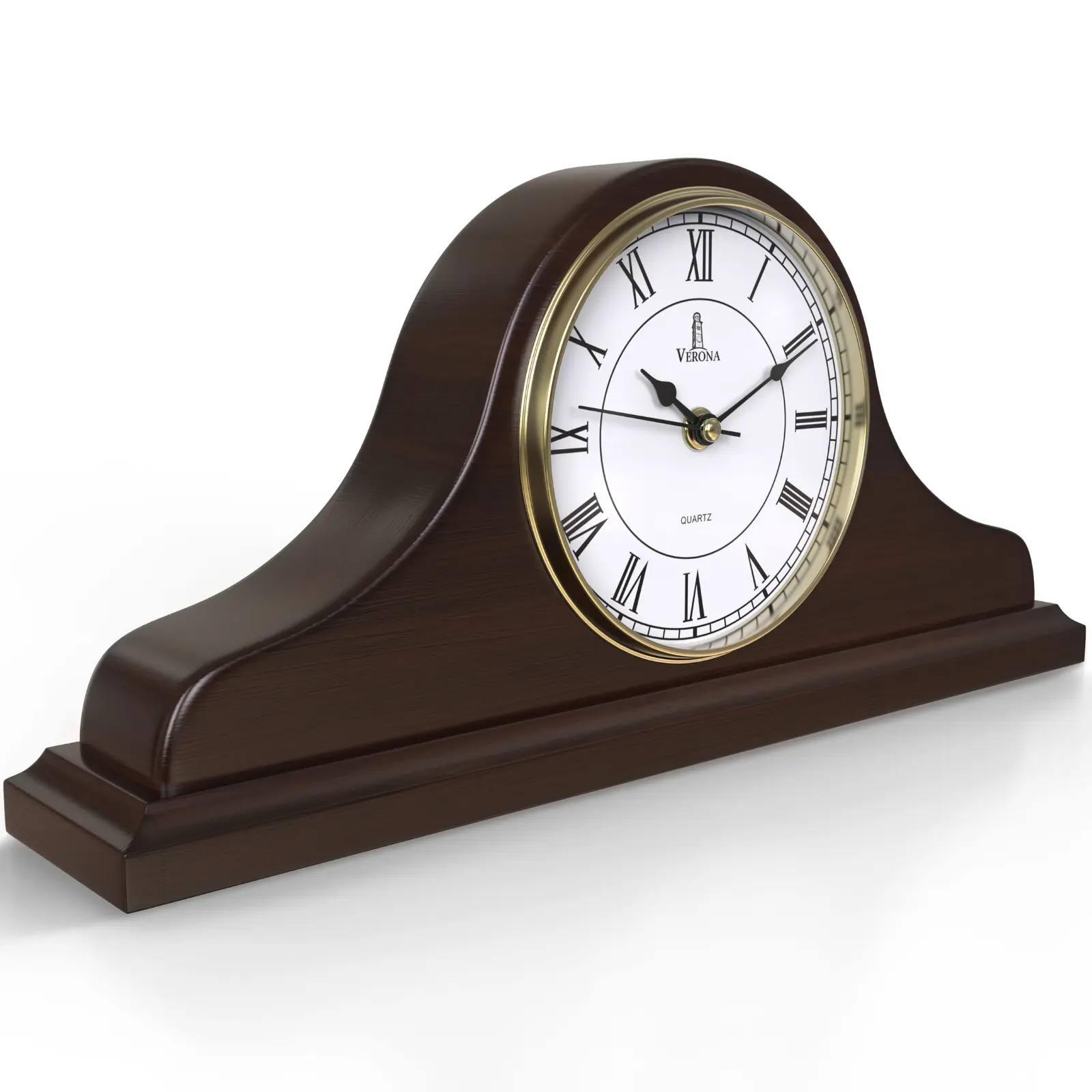 Mantel Clock Battery Operated - Wooden Mantle Clock 15x7.5 - Silent, Non-Chiming, Made of Solid Wood & Easy to Read - for Living Room Decor Above Fireplace, Office, Shelf, Table & Home Décor Gift