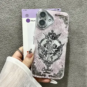 Retro European-Style Cupid Angel Aurora Laser Phone Case for iPhone 17/16/15/14/13/Promax/plus/air Luxury Glitter Lens Protector Case