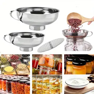 1 Set Stainless Steel Canning Funnel with Strainer,Wide Mouth Jar Funnel Set,Food-Safe Kitchen Funnels for Mason Jars,Perfect for Home Canning and Food Preservation Metal Utensils
