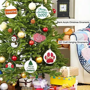 20Pcs 3 Inch Blank Acrylic Christmas Ornaments 2024 White Unfinished Round Acrylic Christmas Ornaments for DIY Craft Hanging Ornaments for Christmas Tree Decoration Xmas Party Decorations