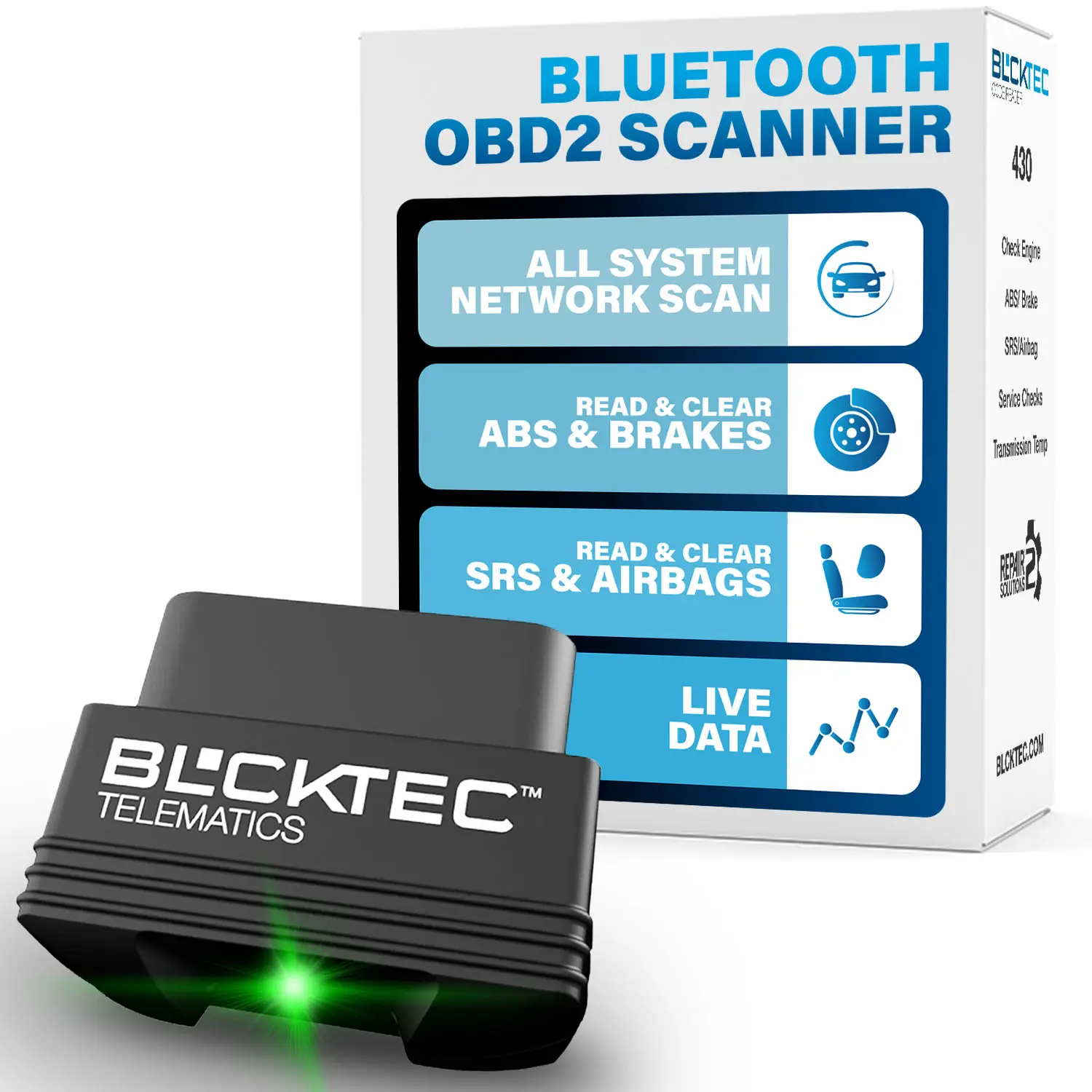 BLCKTEC 430 Car Code Reader - OBD2 Scanner Diagnostic Tool - Fix Check Engine Light Issues, ABS, SRS, TPMS & More - Enhanced Universal OBDII Tool - R