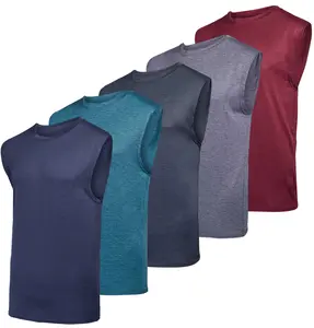 Real Essentials 5 Pack:Men's Dry Fit Workout Running Tank Top Gym Sleeveless Muscle Athletic Shirt