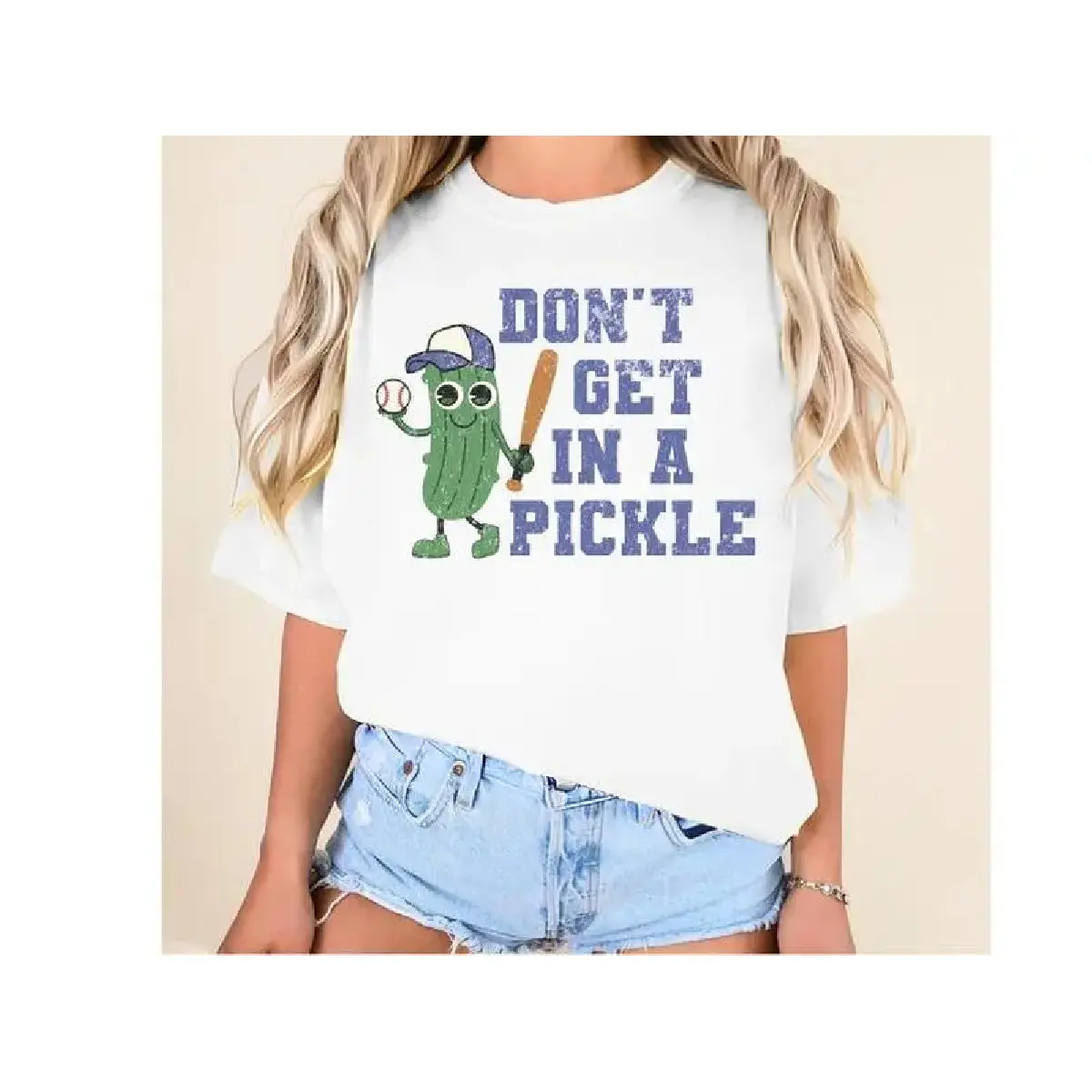 Women's Funny Pickle Graphic Tee, Casual Cotton Short-Sleeve Crew Neck, Sporty Chic Streetwear for Summer, Valentines Day & Easter, Shortsleeve, Casual Cotton Tee, Tshirt, Thanksgiving, Athletic, Pickle Print, Basic