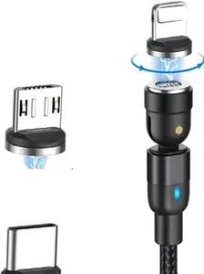 540 Magnetic charging cable-540 rotating phone charger with 3 removable connectors-nylon braided cable-3in1 charger Micro, Type C USB-3ft,6ft Black.SB Handy Smartphone Cellphone Electronic Mobile