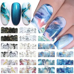 Marble Nail Art Stickers Abstract Water Transfer Nail Decals Blue White Textured Water Transfer Nail Stickers Marble Pattern Nail Art Design Decals for Nail Art Irregular Self Adhesive Nail Art