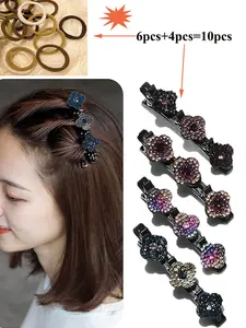 4PCS Hair Clips+ 6PCS Hair Elastic Hot Selling Floral Hair Clips for Women & Girls, Elegant Summer Style, Multi-Functional Dual Clip Design, Perfect for Daily Use